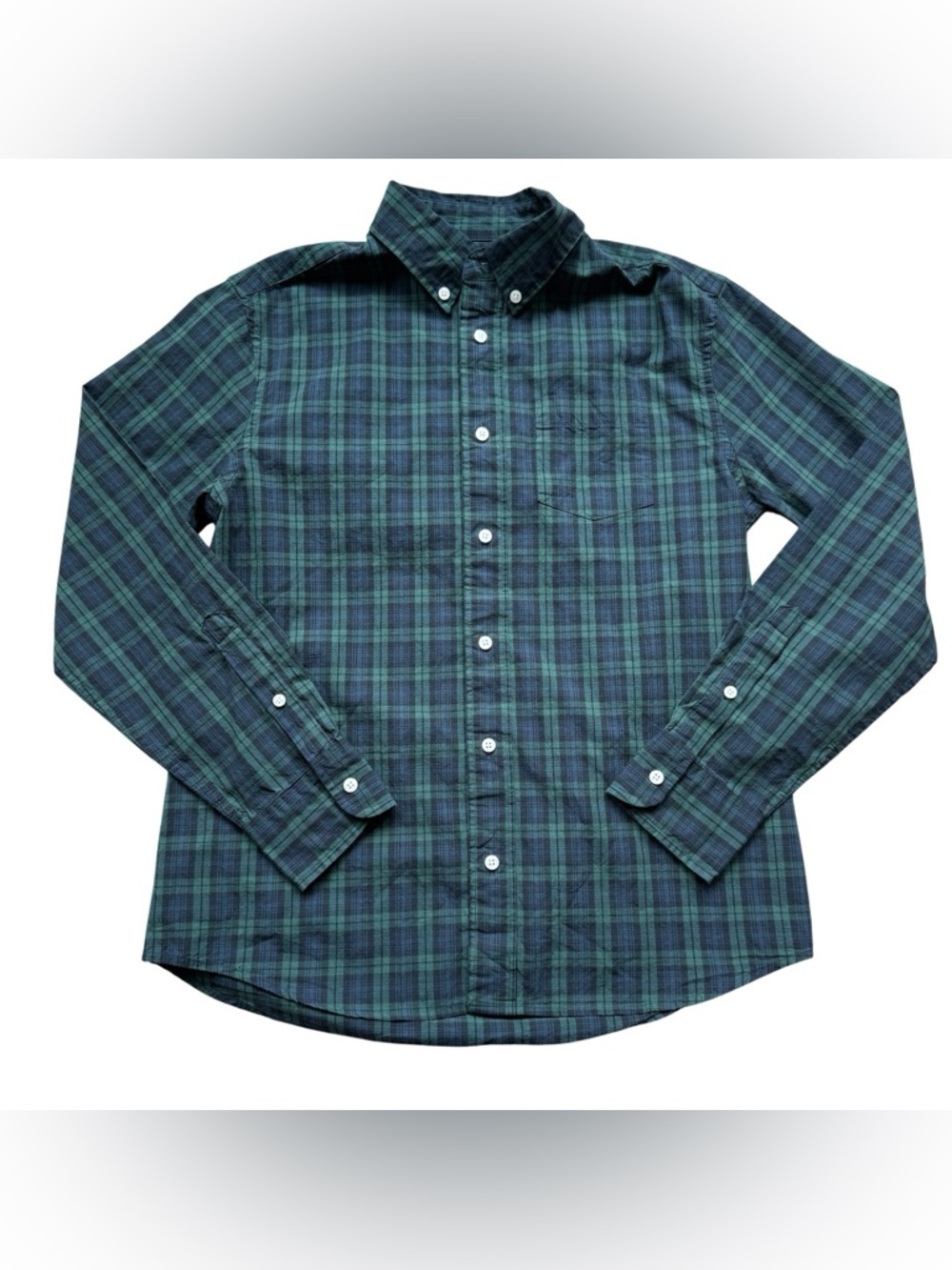 Crewcuts Plaid Button Down Shirt Green Blue Boy 14 Preppy Classic Cotton Stretch